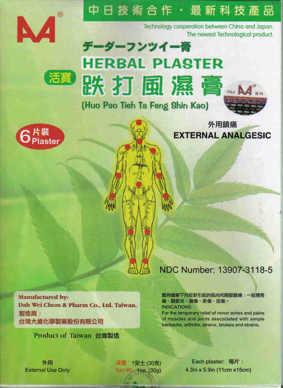 AA Herbal Plaster (6 Plasters-11 cm x 15 cm Each)